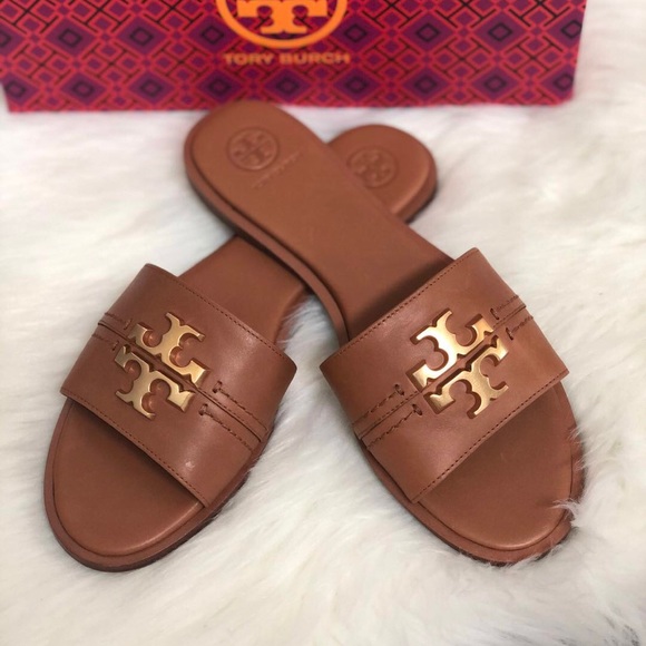 Tory Burch Everly Calf Leather Gold Signature Logo Slide - Picture 6 of 8
